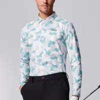 在飛比找momo購物網優惠-【PING】男款迷彩幾何吸濕排汗薄長袖POLO衫-綠(GOL