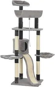 Cat Tree with Sisal Scratching Posts Grey 145 cm,Cat Furniture 11.3KG-170688