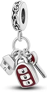 [Generic] M&S House Car Keys Charm New Driver Learner Pass Test Alarm Key Ring Heart Charm Bead Pendant, 925 Sterling Silver Dangle Charm, Compatible With Pandora & European Bracelet �, Metal