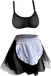 [Generic] Sparkly Lingerie Women Role Play Outfit Cosplay Lingerie Dress Lace Teddy Apron Lolita Cosplay Outfit Set G String Lingerie for Women