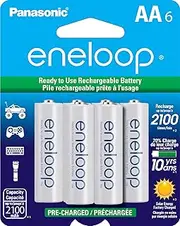 Eneloop Panasonic BK-3MCCA6BA AA 2100 Cycle Ni-MH Rechargeable Pre-Charged Batteries, Pack of 6 Batteries