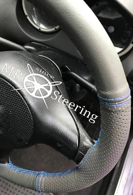 FOR OPEL MANTA A 70+ GREY TWO TONE LEATHER STEERING WHEEL COVER LIGHT BLUE STCH