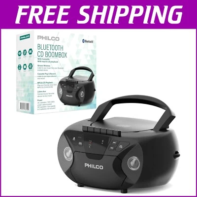 Bluetooth Portable CD and Cassette Player Boombox with FM Radio - Stereo Sound