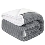 Striped Sherpa Fleece Bed Blanket Twin Size, Twin(65x90 Inches) Striped Grey