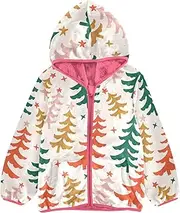 [GuoChe] Sherpa Fleece Girls Merry Christmas Colorful Trees Toddler Boys Winter Jacket Peach Baby Zip Up Hoodie 3-10T