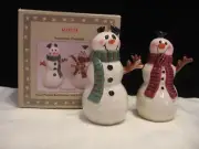 Set of 2 Ceramic Snowman Salt & Pepper Shakers new in box Sakura (D83)