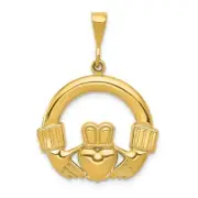 14k 14kt Yellow Gold Claddagh Pendant 32mm X 24mm