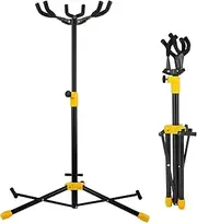 Triple Guitar Stand, Adjustable Folding Multiple Guitar Stands with Neck Holder Floor Stand Universal for Acoustic Electric Guitars Bass Banjos, Tripod Guitar Stands Holds 3 Guitars Together-