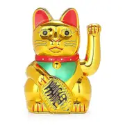 Lucky Fortunes Cat Japanese Gold Lucky Cat With Waving Arm Battery Operated Restaurant Decoration 7.87in