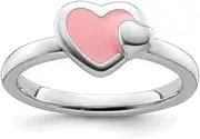 [JewelryWeb] 925 Sterling Silver Stackable Polished Pink Enameled Love Heart Ring Size 5-Stackable-Ring for Women