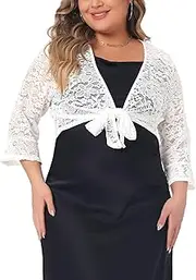 [Agnes Orinda] Plus Size Cardigan for Women Tie Front Floral Hollow Out Lace Draped Cover Ups