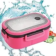 3 grids 2 Layer Insulated Portable Plastic Bento Lunch Box for Kids, Adults, Office, Worker, Student, Microwaveable Heated Bento Lunch Box (Pink)