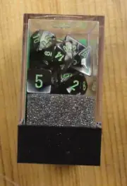 Chessex Mini Gemini Black-Grey/Green Polyhedral Dice Set D20/12/10/%/8/6x2/4