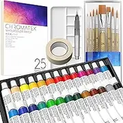 Watercolor Paint Set | 62 Piece Kit | Adults, Kids, Beginner & Professional Artists | Paper, 8 Brushes, Palette, Aquapen, Tape | 12ml Watercolor Tubes | Art Supplies