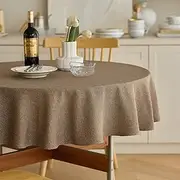 Waterproof Kitchen Small Round Linen Table Cloth, Decorative Fabric Burlap Table Cover for Dining and Outdoor Use,Round Farmhouse Table Cloth (60 Inch, Round (2-4 Seats), Coffee)