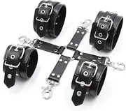 Bondage BDSM Couples Sex Toys, Hog Tie Bondage Restraints BDSM Kit with Ankle to Wrist Cuffs Handcuffs, BDSM Restraint Sex Straps Harness Set Faux Black Leather, Fetish Adult Couple Sex Toys