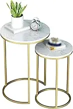 Exquisite C-S-Qing-Desk Living Room Table Sets, 2PCS Marble Nesting Coffee Tables Office Living Room Bedroom Round End Tables Freely Retractable(Size:30 * 30 * 50CM+40 * 40 * 60CM,Color:A)