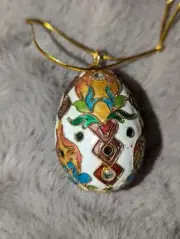 Vintage Chinese Cloisonné Enamel Egg Vased Floral Design Ornament