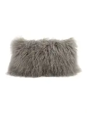 Naturally Sheepskins Long Wool Mongolian Sheepskin Cushion Cover in Grey