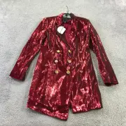 RETROFETE Jacket Womens Extra Small XS Selena Sequin Jacket Double Breast Gold