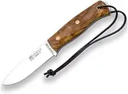Hiking Knife Joker Ember F CO123-P, Brown Leather Sheath with Fire Starter, Blade 10,5 cm of SANDVIK 14C28N Steel, Olive Wood Handle, Tool for Fishing, Hiking, Camping and Hiking