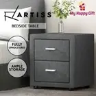 Artiss Bedside Table 2 Drawers Side Table Storage Nightstand Fabric Grey CADEN