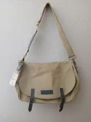 NWT NEW BROOKS BROTHERS TAN CANVAS BROWN LEATHER TRIM MESSENGER BAG