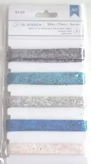 Decorative Glitter Ribbon Dark and Light Silver Blue Aque Iridescent Pink, NEW