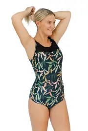 Chlorine Resistant Swimsuit Mesh Yoke Abstract Jungle-Abstract Jungle