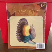 Vintage 13in Honeycomb Paper Turkey Table Centerpiece Thanksgiving Display Bin 2