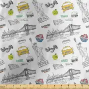 Liberty Home Textiles: NYC Taxi Cabs & Manhattan Bridge Decor Fabric - 1 Yard Ye