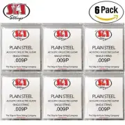 6-PACK SIT Plain Steel .009 Single String For Acoustic or Electric Guitar P009
