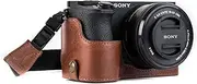 [MegaGear] MG1204 Sony Alpha A6500 Ever Ready Genuine Leather Camera Half Case & Strap with Battery Access, Dark Brown