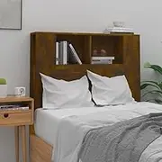 Smoked Oak Headboard Cabinet, 100 cm, Wall-Mounted Bed Frame Storage, Modern Wood Panels for Bedroom