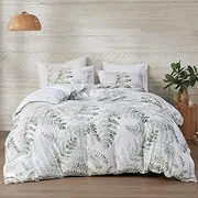 Inspire by INTELLIGENT DESIGN Reversible 100% Cotton Sateen Duvet-Breathable Comforter Cover,Modern All Season Bedding Set with Sham(Insert Excluded),Judith,Palm Leaf GreenFull/Queen(90"x90")