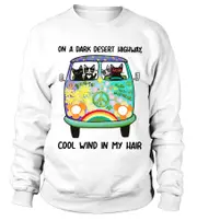 Hippie cat on a dark desert highway cool sweatshirt CrewneckHoodie sweatshirt