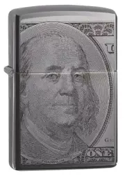 GENUINE ZIPPO LIGHTER BENJAMIN BLACK ICE CURRENCY DESIGN (96025) GIFT BOX