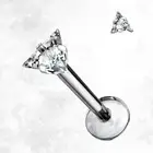 Internally Threaded Labret Stud Prong Set Triangle Zirconia Solid Titanium