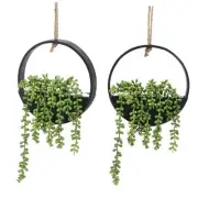 2pcs Artificial Hanging Succulent Plants, Fake String of Pearls in Pot Black
