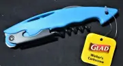 NEW Glad Corkscrew, Blue, Waiter’s Friend Foil Knife, Bottle Opener Wine Kitchen