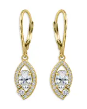 Aqua Oval Cubic Zirconia Pave Halo Leverback Drop Earrings - Exclusive