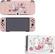 Kiloluv Milk Tea Bunny Switch OLED Protective Case & Dock Cover Set, Protective Skin Case Cover Faceplate Sleeve Compatible with Nintendo Switch OLED Console, Joy-Cons and Charging Dock