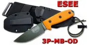 ESEE Model 3 OD Green Blade, Black Sheath MOLLE Back Orange G-10 Handle 3P-MB-OD