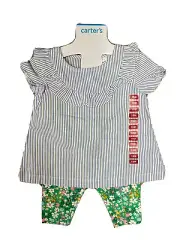 NWT Carters Striped Blue/White Floral Pants 2 Piece Set Size 12M