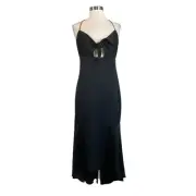 Aidan Mattox Women's Cocktail Dress Size 16 Black Satin Cut Out High Low Gown