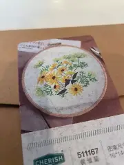 NEW Embroidery Kit w/Hoop Yellow Flowers Beginner DIY Craft