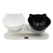 Zeez Double Elevated Tilted Cat Bowl Black White
