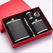 5 Piece Flask Gift Se, Stainless Steel Leather, Wine, Hip Flask, Whiskey, Gift