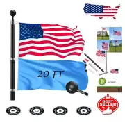 Rust-Resistant 20FT Telescoping Flag Pole Kit w/ 3x5 American Flag - Outdoor Use