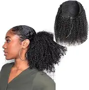 Afro Kinky Curly Ponytail Hair Extensions for Black Women Syntehtic Short Drawstring Ponytail Hair Extensions Updo Ponytail Hair extensions Natural Length 20cm 50g